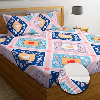 Shree Paras 180 TC Microfiber Double Geometric Fitted (Elastic) Bedsheet(Pack of 1, All Round Elastic Fitted, Pink)