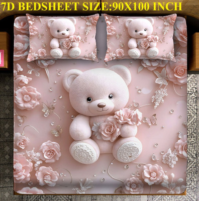 Laying Style Polycotton King Flat 400 TC Printed Bedsheet(Pack of 1, Heavy 7D Digital Print Double king Size Bedsheet 90x100 inch with 2 Pillow cover)