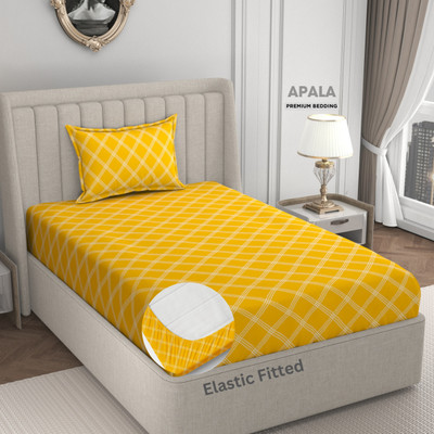 Apala 280 TC Microfiber Single Geometric Fitted (Elastic) Bedsheet(Pack of 1, Yellow)