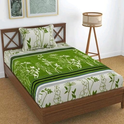 Decent Home 140 TC Microfiber Single Floral Flat Bedsheet(Pack of 1, Dark Green)