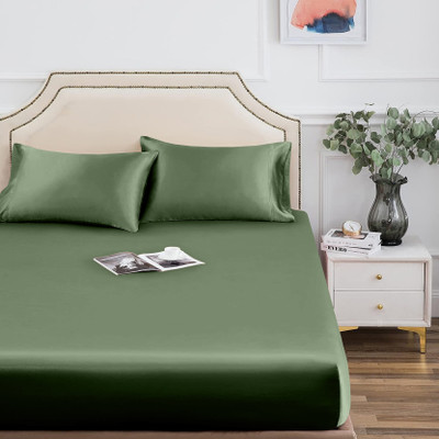 The Linen Company 300 TC Viscose Single Solid Fitted (Elastic) Bedsheet(Pack of 1, Avocado Green)