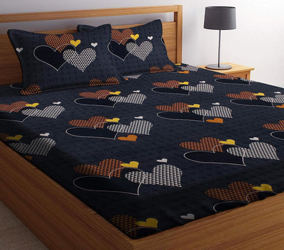 ABC Cotton Double Fitted (Elastic) 220 TC Printed Bedsheet(Pack of 1, Multicolor)