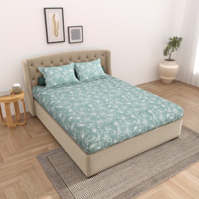 Cosy CORNER 220 TC Cotton Queen Printed Flat Bedsheet(Pack of 1, Green)