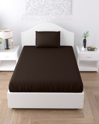 REDROME Cotton Single Flat 300 TC Striped Bedsheet(Pack of 1, Coffee)
