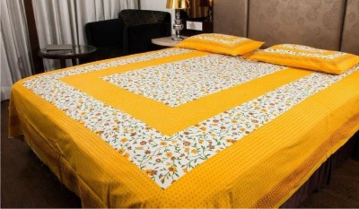 ayat collection 144 TC Cotton Double Printed Flat Bedsheet(Pack of 1, Yellow, White)