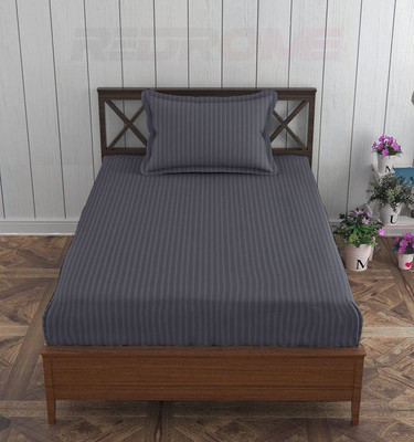 REDROME Cotton Single Flat 300 TC Striped Bedsheet(Pack of 1, Dark Grey)