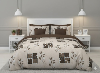 S K HANDLOOM Cotton Double Flat 170 TC Printed Bedsheet(Pack of 1, Beige)