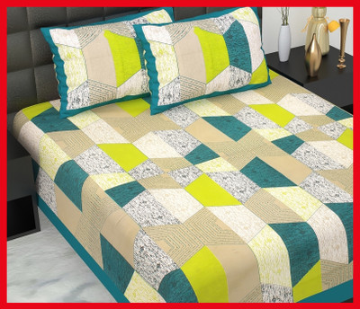 JAIPUR PRINTS Cotton Double Flat 210 TC Jaipuri Prints Bedsheet(Pack of 1, Green)