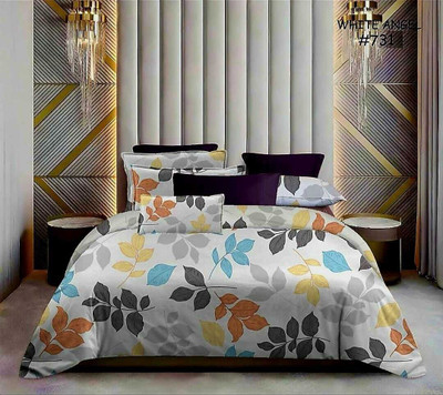 VARDHITI ENTERPRISES Polycotton Double Flat 220 TC Floral Bedsheet(Pack of 1, WHITE-ORANGE)