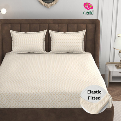 Apala 280 TC Microfiber King Self Design Fitted (Elastic) Bedsheet(Pack of 1, Off White)
