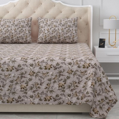 BELLA CASA 180 TC Cotton King Floral Flat Bedsheet(Pack of 1, Grey)