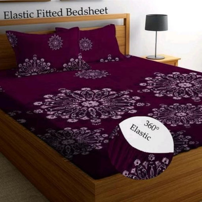 MAYAS COLLECTION 250 TC Microfiber Double Abstract Fitted (Elastic) Bedsheet(Pack of 1, Maroon)