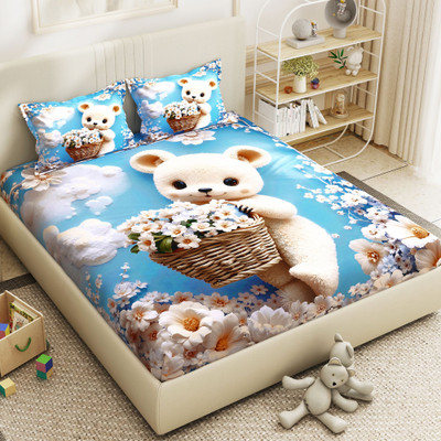Story@home Microfiber Double Flat 300 TC Printed Bedsheet(Pack of 1, Blue & White)