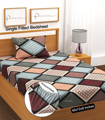 Amrange 190 TC Microfiber Single Floral Fitted (Elastic) Bedsheet(Pack of 1, Brown)