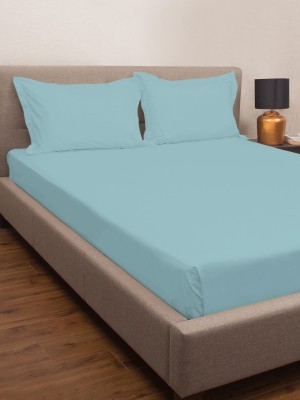 PETAL HOME 300 TC Cotton Queen Solid Flat Bedsheet(Pack of 1, Blue)