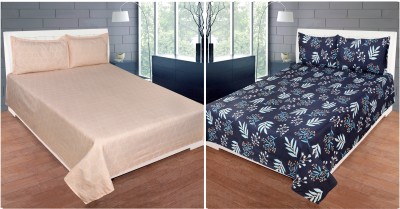 Floating Dreams 280 TC Cotton Double Printed Flat Bedsheet(Pack of 2, Dark Blue)