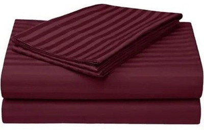 rivek Polycotton Double Flat 260 TC Striped Bedsheet(Pack of 1, wine)