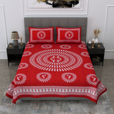 Dreamsoft Cotton Double Flat 144 TC Jaipuri Prints Bedsheet(Pack of 1, Red)