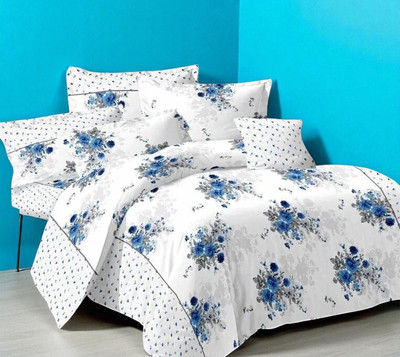 HELEN DECOR Polycotton Double Flat 210 TC Printed Bedsheet(Pack of 1, White)