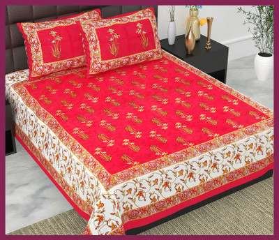 JAIPUR PRINTS Cotton Double Flat 210 TC Jaipuri Prints Bedsheet(Pack of 1, Red)