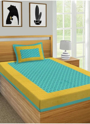 Xara 144 TC Cotton Single Jaipuri Prints Flat Bedsheet(Pack of 1, Green)