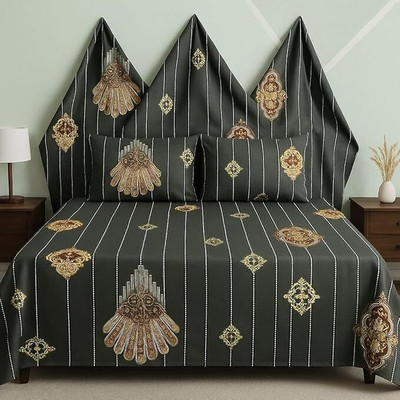 LavishFabrics Cotton Double Flat 220 TC Self Design Bedsheet(Pack of 1, Grey, Gold)