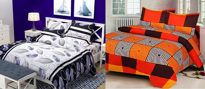 kaku handloom Cotton Double Flat 240 TC Printed Bedsheet(Pack of 2, Multicolor)