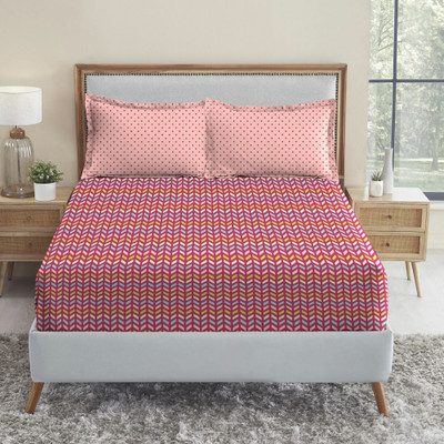 MYTRIDENT Cotton Queen Flat 144 TC Geometric Bedsheet(Pack of 1, Party Mood Pink)