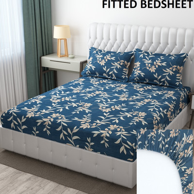 BM Decor 200 TC Cotton King Self Design Fitted (Elastic) Bedsheet(Pack of 1, Multicolor)