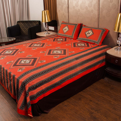 E ELMA 210 TC Cotton Double Abstract Flat Bedsheet(Pack of 1, Orange)