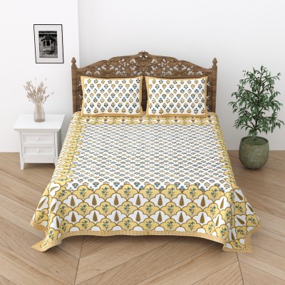 Comfowell 244 TC Cotton Single Printed Flat Bedsheet(Pack of 1, Yellow asapala)