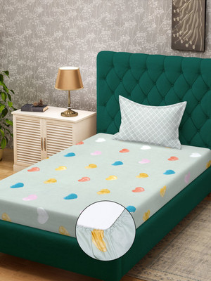 Klotthe 300 TC Polycotton Single Printed Fitted (Elastic) Bedsheet(Pack of 1, Green)
