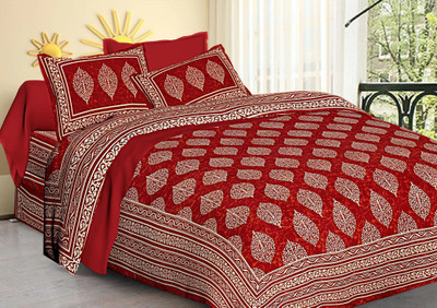 sr enterprises Cotton King Flat 200 TC Jaipuri Prints Bedsheet(Pack of 1, Red)