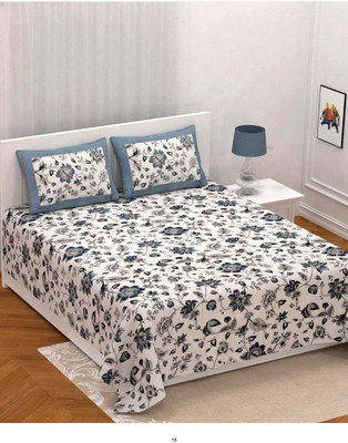 ROOP JYOTI Cotton Queen Flat 250 TC Printed Bedsheet(Pack of 1, Blue)