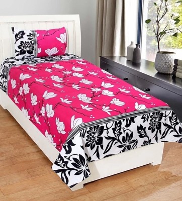 Home Readiness 185 TC Polyester Double Floral Flat Bedsheet(Pack of 1, Pink)