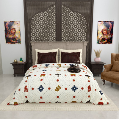 RJ Cotton King Flat 210 TC Printed Bedsheet(Pack of 1, Bedsheet-White-Grey)