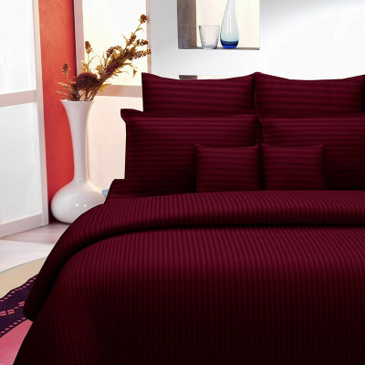Hardeep Satin Double Flat 300 TC Striped Bedsheet(Pack of 1, Wine)