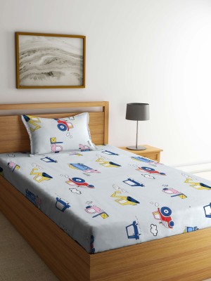 Klotthe 300 TC Polycotton Single Printed Flat Bedsheet(Pack of 1, Cream)