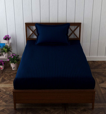SUHANA FAB 220 TC Satin Single Striped Flat Bedsheet(Pack of 1, Blue)