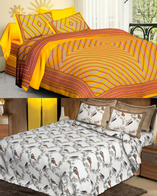 PALANG SHOBHA Cotton Double Flat 144 TC Jaipuri Prints Bedsheet(Pack of 2, MULTY COLOR)