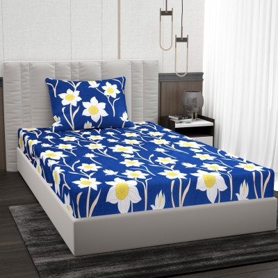 BROMWICK 144 TC Microfiber Single Printed Flat Bedsheet(Pack of 1, Blue)