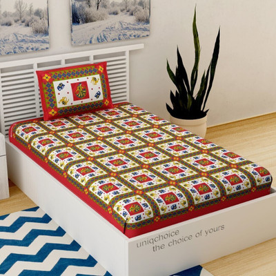 Unique Choice 220 TC Cotton Single Self Design Flat Bedsheet(Pack of 1, Red)