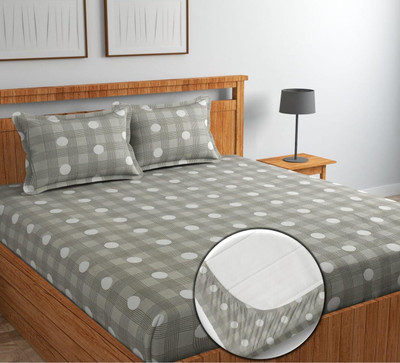 TEXIVA Cotton King Fitted (Elastic) 210 TC Self Design Bedsheet(Pack of 1, Multicolor)