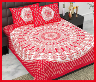 BedZone Cotton Double Flat 240 TC Jaipuri Prints Bedsheet(Pack of 1, Red)