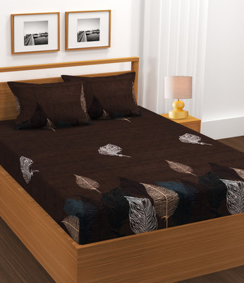 TrueBuy Cotton Double Fitted (Elastic) 280 TC Printed Bedsheet(Pack of 1, Coffee)