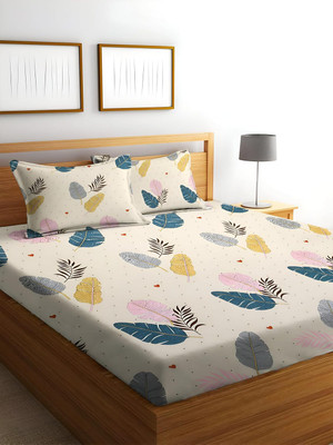 Damac 180 TC Microfiber Double Printed Fitted (Elastic) Bedsheet(Pack of 1, White)