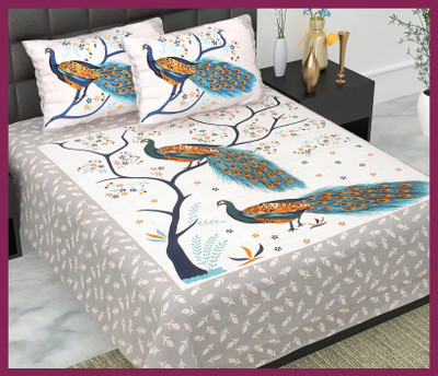JAIPUR PRINTS Cotton Double Flat 210 TC Jaipuri Prints Bedsheet(Pack of 1, Grey)