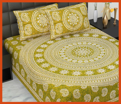 JAIPUR PRINTS Cotton Double Flat 230 TC Jaipuri Prints Bedsheet(Pack of 1, Green)