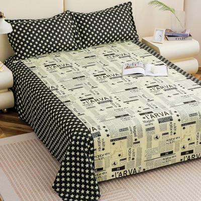 Story@home 210 TC Cotton King Printed Flat Bedsheet(Pack of 1, off-White)