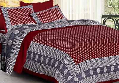 ayat collection 144 TC Cotton Double Printed Flat Bedsheet(Pack of 1, Maroon)